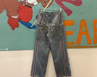 90s No Excuses Denim Mega Leg wide leg jeans / pants / denim / racing stripe / 26 waist / skater / stovepipe / bug girl / jnco / s / kik /