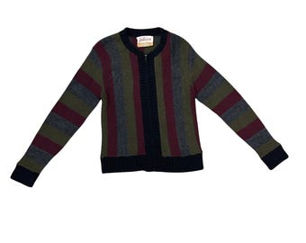 Cardigan/Giacca a righe con zip frontale Jantzen Canandiens anni '50 / Colorblocked / Grunge / Medium / Olive / Lana vergine / M / Beatnik
