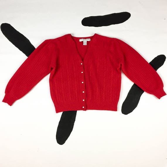 red angora cardigan
