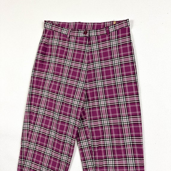 1990s / y2k lightweight purple plaid pants / Smal… - image 2