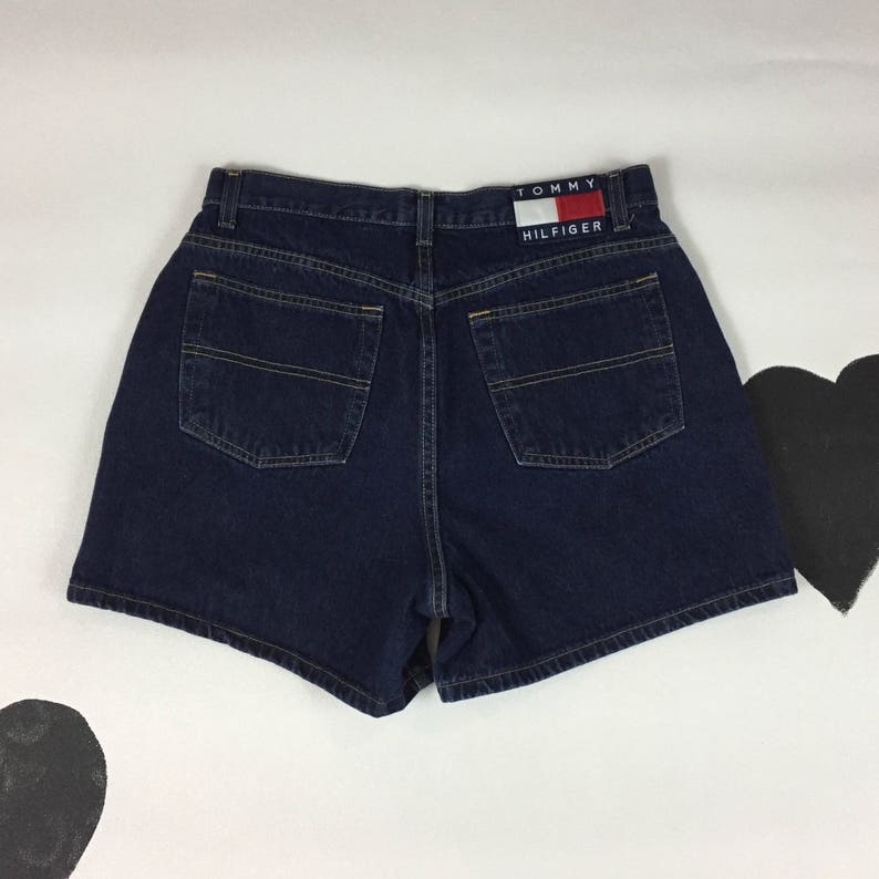 90s Tommy Hilfiger denim dark wash shorts Logo Patch Tommy Jeans Tommy Gear Size 14 Gigi Aaliyah TLC 90s Hip Hop Large