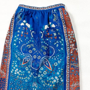 1970s Psychedelic Hand Silk Screened Paisley Printed Skirt / Becky Miller Creations / 24 Waist / Turquoise / Peacock / Pleated Waist / XS / image 2