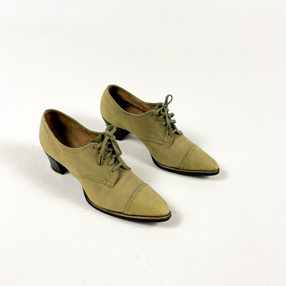 1940s Light Green / Tan Booties / Shoe Boots / Cu… - image 2