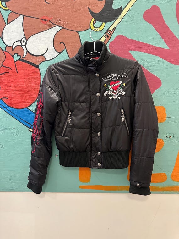 Y2K Ed Hardy Embroidered Puffer Jacket / Patches / Skulls