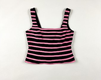 y2k JS Collections Pink and Black Fitted Tank Top / Structured / Corset / The Nanny / 1990s / Club / 00s / Rave / Bratz / Size 10 / M / L
