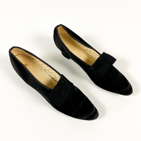 1920s / 1930s Black Satin Pointy Shoes with Grosg… - image 2