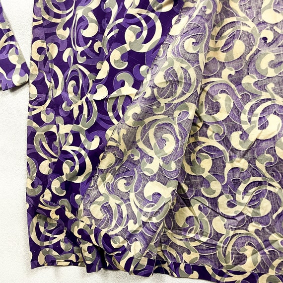 1920s Art Deco Cotton Swirl Print Robe / Purple a… - image 4