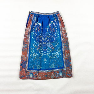 1970s Psychedelic Hand Silk Screened Paisley Printed Skirt / Becky Miller Creations / 24 Waist / Turquoise / Peacock / Pleated Waist / XS / image 6