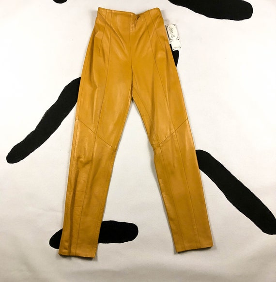 80s / 90s / Mustard Yellow Leather High Waisted P… - image 1