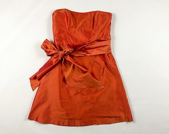 y2k Jenny Yoo Orange Iridescent Raw Silk Tube Dress / Sash Wrap At Waist / Pink / Size 12 / Large / Strapless / 00s / Bright / Shiny / Bold