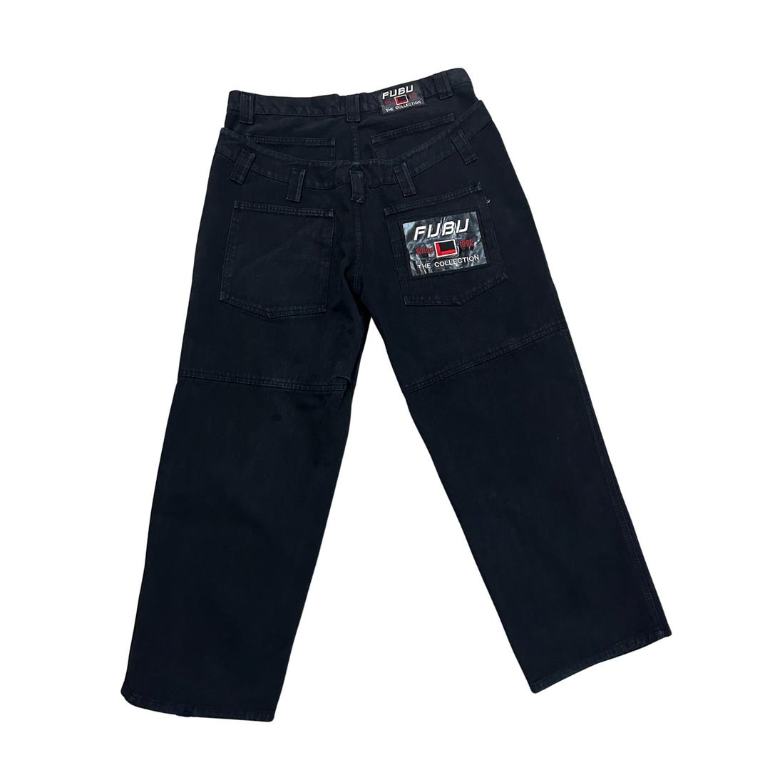 Y2k FUBU the Collection Double Butt Pocket Baggy Black Jeans