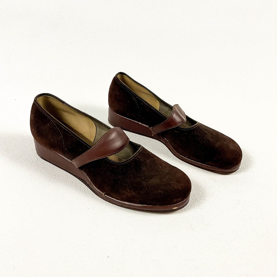 1940s Kickerinos Brown Mary Janes Platform Wedge / 40s Shoes / Size 8.5 ...