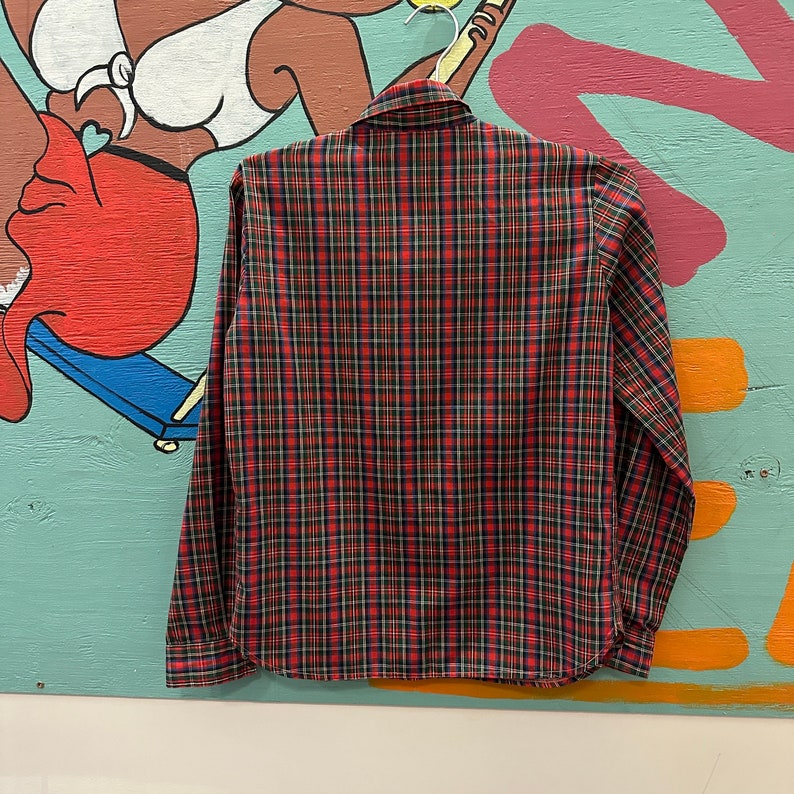 1970s / 1980s Levis Ski Red and Green Plaid Button Down Shirt / Pearl Snap / Medium / Poly Cotton / Classic Western / Disco / Juniors / image 4