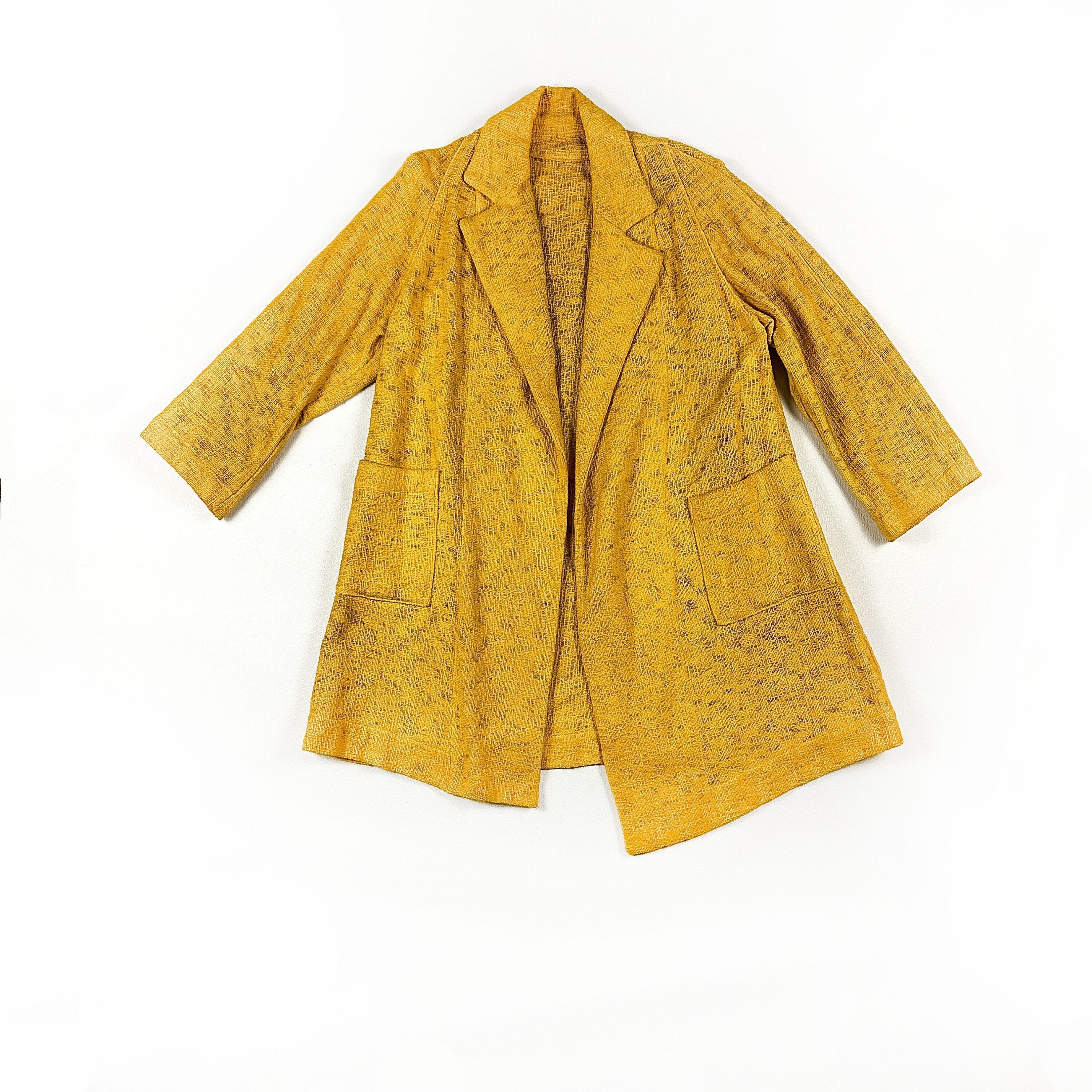 Real Vintage Search Engine 1940S Mustard Textured Knit JacketSwing Coat Open National Recovery Board Yellow Mid Weight 40S Medium Loose $200.00 AT vintagedancer.com