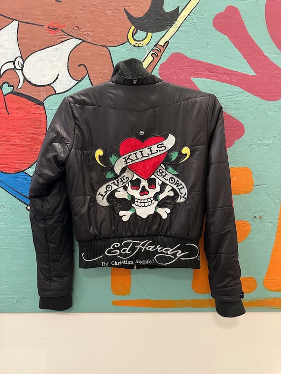 Y2K Ed Hardy Embroidered Puffer Jacket / Patches / Skulls
