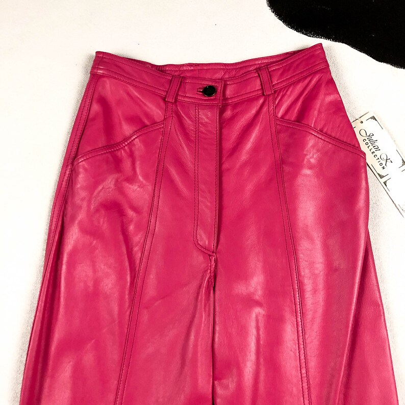 pink leather pants with split
