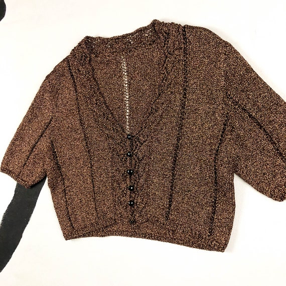 1930s Copper Lurex Knit Cropped Sweater Top / Blo… - image 4