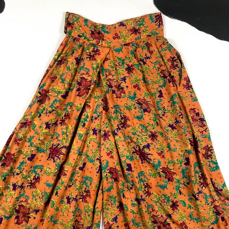 80s Orange Rayon Printed Gaucho Pants / Coach Camel / Berries | Etsy