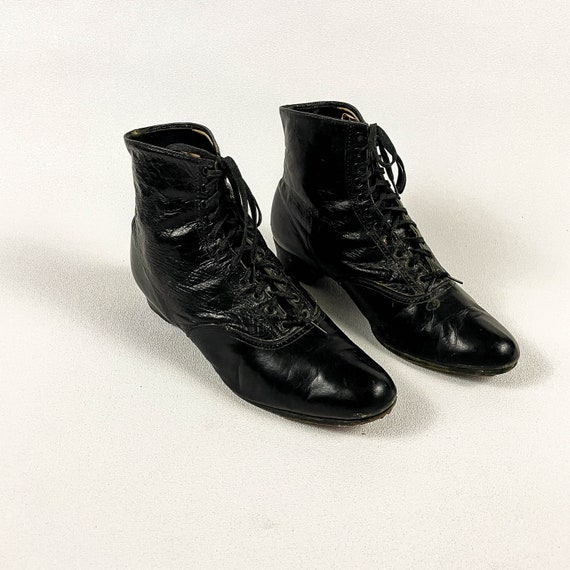 Victorian Antique Black Leather Boots / Booties /… - image 4