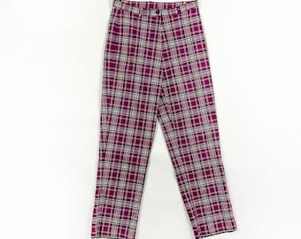 1990s / y2k lightweight purple plaid pants / Small / 26 Waist / Clueless / Grunge / Checker / Slim / Straight / High Waist / Loud / 00s /