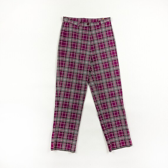 1990s / y2k lightweight purple plaid pants / Smal… - image 1