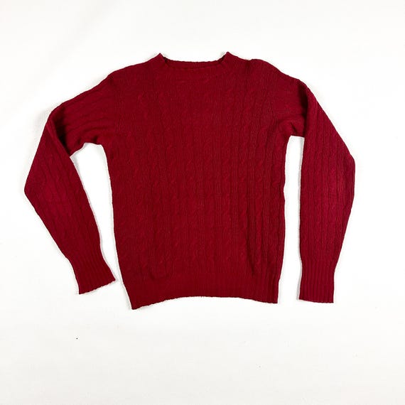 Paul Stuart, Vintage Paul Stuart Cashmere Sweater / Cable Knit / Crewneck / Mens / 60s / Mod / Deep Red / Oxblood / Scotland / 1960s / Preppy / Light