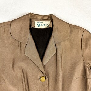 1950s McKettrick Brown Iridescent Fit and Flare Dress / Shirtwaist / Shirtdress / Shark Skin / Built in Belt / 28 Waist / New Look / M / image 9
