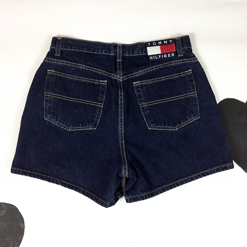 90s Tommy Hilfiger denim dark wash shorts Logo Patch Tommy Jeans Tommy Gear Size 14 Gigi Aaliyah TLC 90s Hip Hop Large