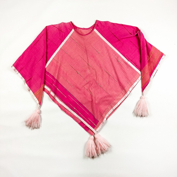 1980s Pink Tassel Cape / Cotton Candy / Oversize … - image 1
