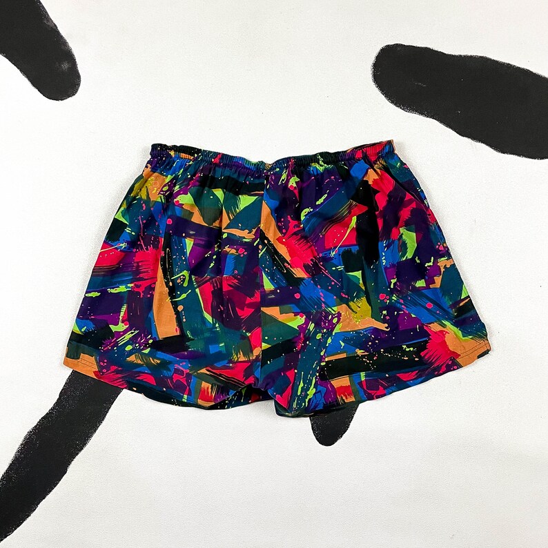 90s Nike Abstract Print Swim Trunks / Brush Stroke / 80s / Bright / Geometric Print / Saved By The Bell / Thailand / Mens / XL / image 6