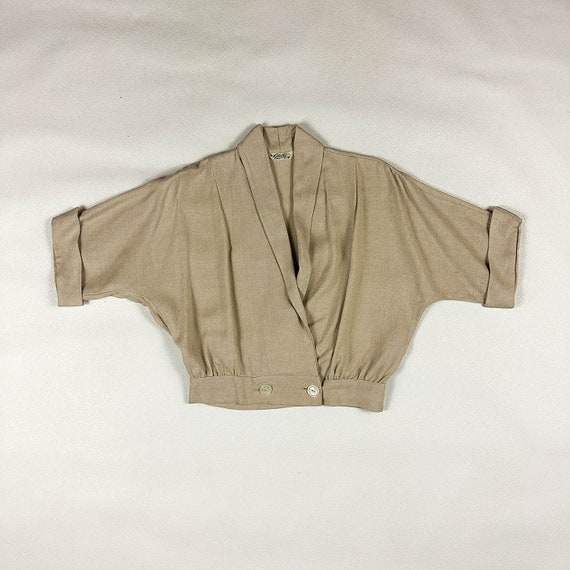 1940s Beige Cropped Blouse with Tie Front by Glen… - image 1