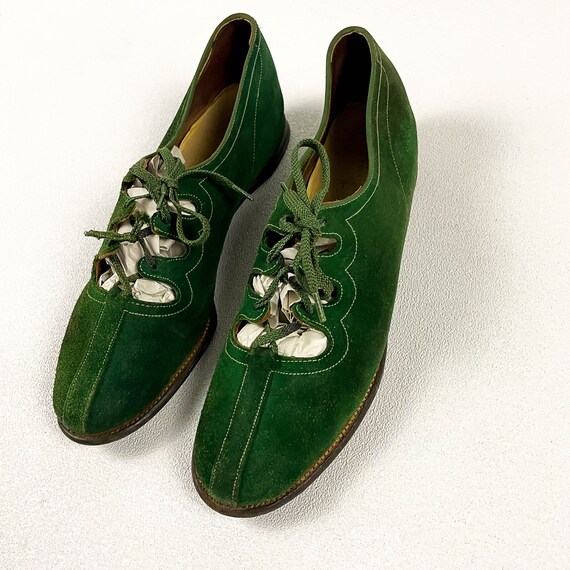 1940s Golo Of Dunmore Emerald Green Suede Hidden … - image 4