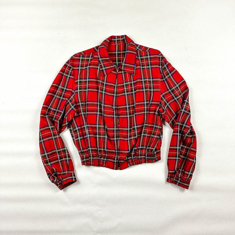 1940s Zero King Sports Apparel Mens Red Plaid Wool Gaberdine Jacket / Ricky Jacket / Tartan / Medium / Large / Talon Zipper / 1950s / 50s / image 1