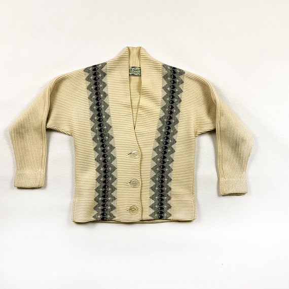 1940s Jason Argyle Stripe Cardigan Sweater / Wool… - image 1