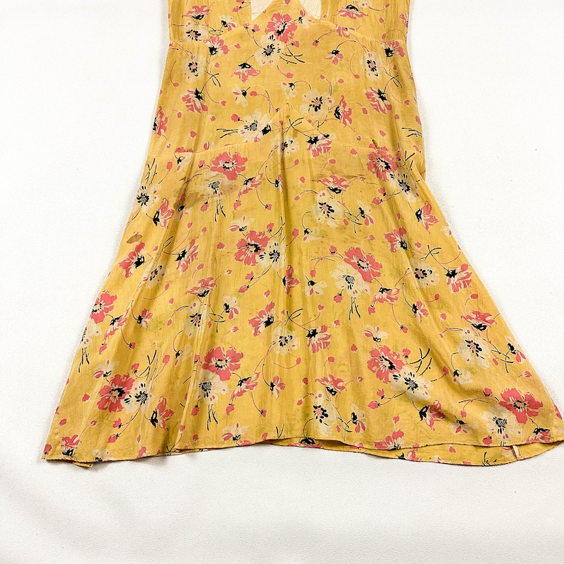 1920s Pink and Yellow Silk Floral Day Dress / Flapper Dress / Allover Print / Lawn Dress / Sheer / Antique Textiles / Small / S / Gatsby image 3