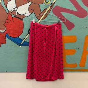 80s / 90s Pink and Black Polka Dot Pencil Skirt / Beads / Front Slit / Rayon / 28 Waist / Minnie / Barbie Pink / Executive / New Wave / M image 4