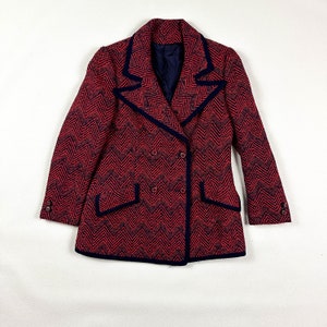 1970s Red and Blue Tweed Zig Zag Double Breasted Blazer / Wool / Psychedelic / 1960s / Double Breasted / Carnaby / Medium / Mod / Hippie / image 2