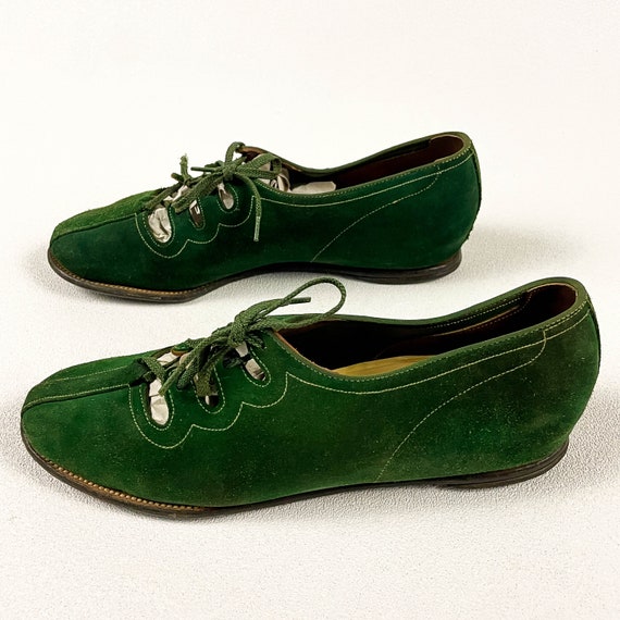 1940s Golo Of Dunmore Emerald Green Suede Hidden … - image 9