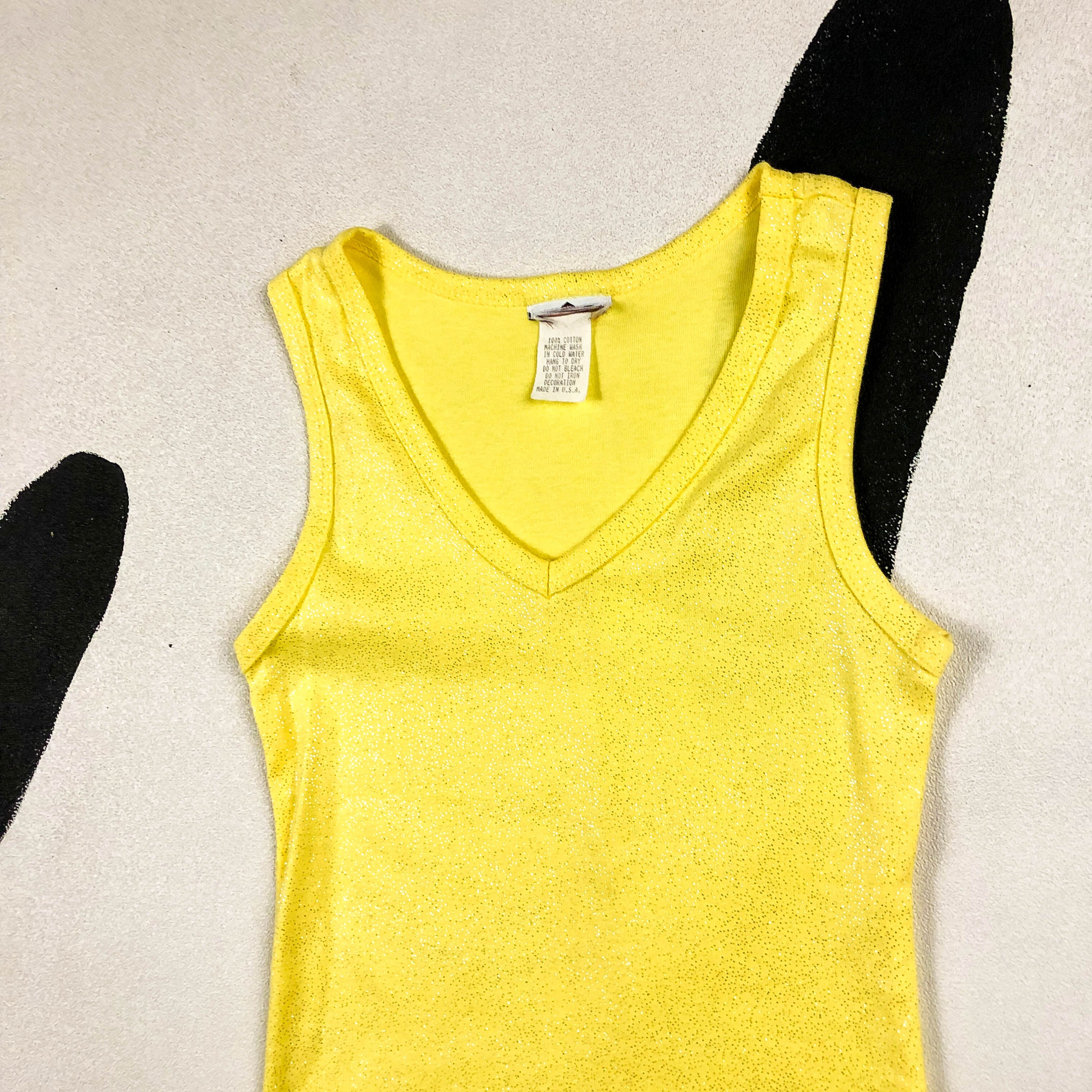 90s Yellow Glitter Deadstock V Neck Tank Top / 1990s / y2k / | Etsy