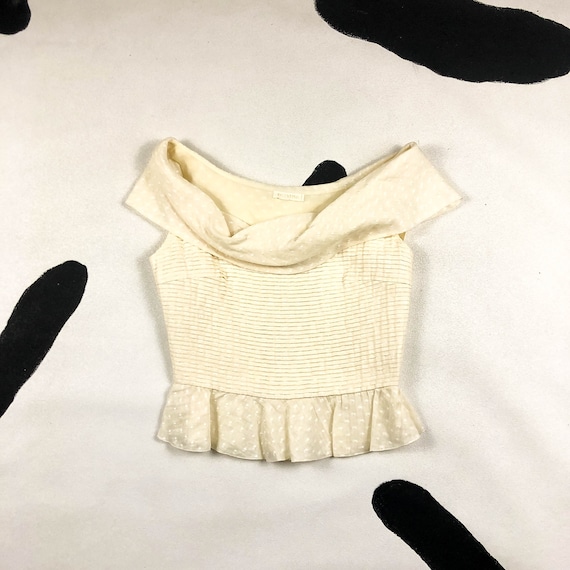 90s Valentino Cream Swiss Dot Off The Shoulder Bl… - image 1