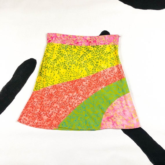 90s Patchwork Floral Stripe Mini Skirt / Adventure