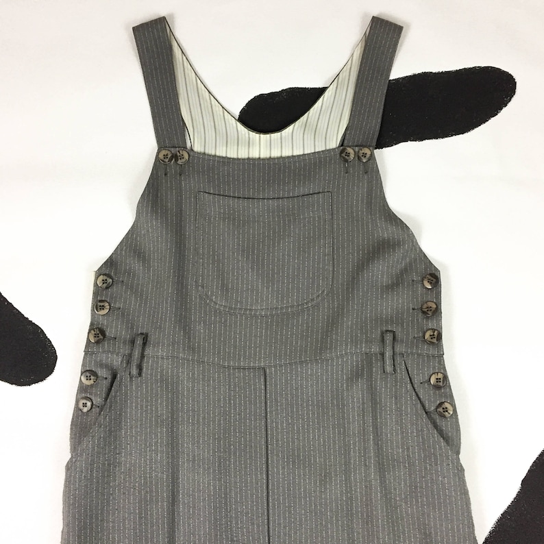 90s Grey Pinstripe Overall Dress / Front and Back Slits / High Etsy