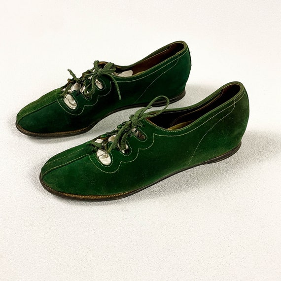 1940s Golo Of Dunmore Emerald Green Suede Hidden … - image 3