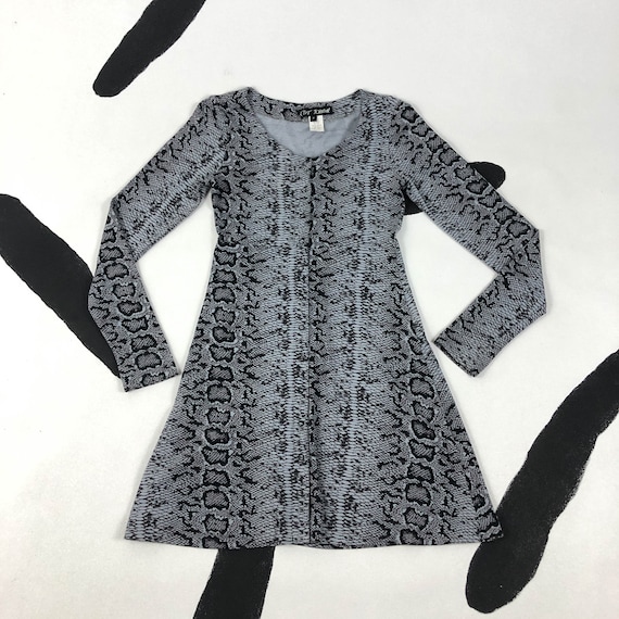 90s Betsey Johnson Snakeskin Print Long Sleeve Skater Dress Mini Dress Petite Snap Front 1990s Small Animal Print Grunge Etsy
