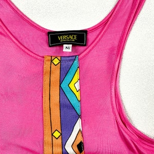 y2k Versace Jeans Couture Bright Pink Cut Out Tank Top / Neon Print / Tropical / Beach / Medium / 00s / Side Boob / Strappy / Bratz / Rave image 5