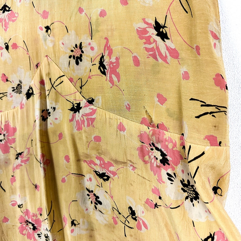 1920s Pink and Yellow Silk Floral Day Dress / Flapper Dress / Allover Print / Lawn Dress / Sheer / Antique Textiles / Small / S / Gatsby image 6