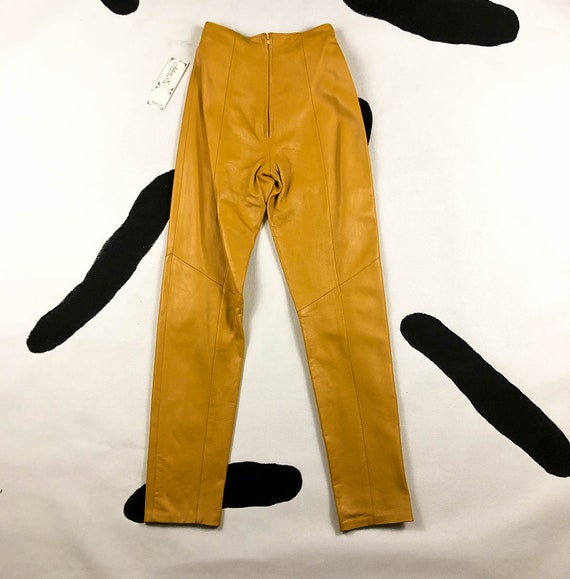 80s / 90s / Mustard Yellow Leather High Waisted P… - image 4