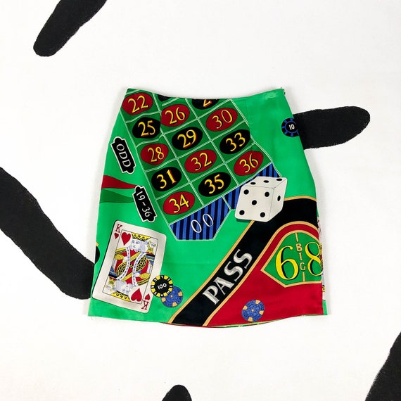 90s Nicole Miller Silk Casino Print Skirt / Gambli