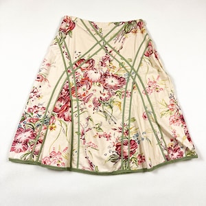 y2k Beige Floral Ribbon Midi Skirt / Sage / Tan / Green / Neutrals / Romantic / Small / 28 Waist / Mid Length/ Knee Length / Carrie / 00s image 2