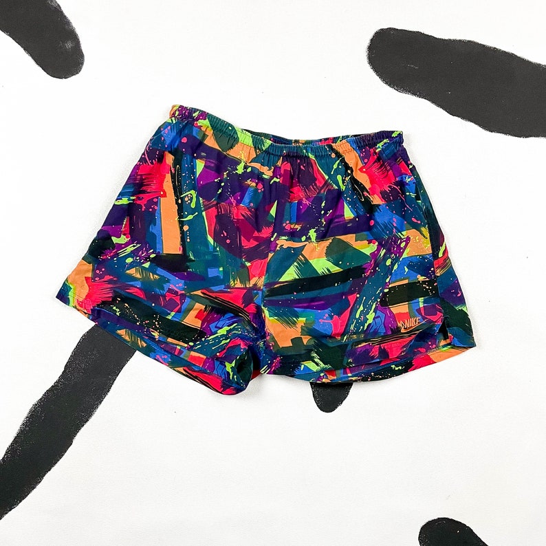 90s Nike Abstract Print Swim Trunks / Brush Stroke / 80s / Bright / Geometric Print / Saved By The Bell / Thailand / Mens / XL / image 1